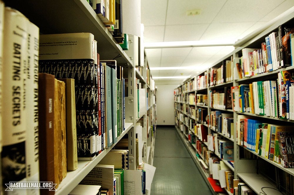 Books shelves in the Hall of Fame Library