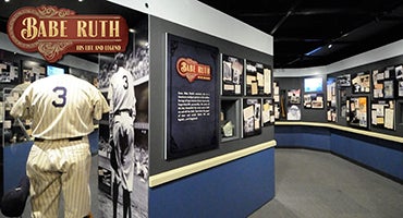 Looking in to the Babe Ruth exhibit
