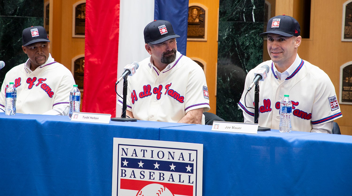 Adrián Beltré, Todd Helton and Joe Mauer on stage in Plaque Gallery