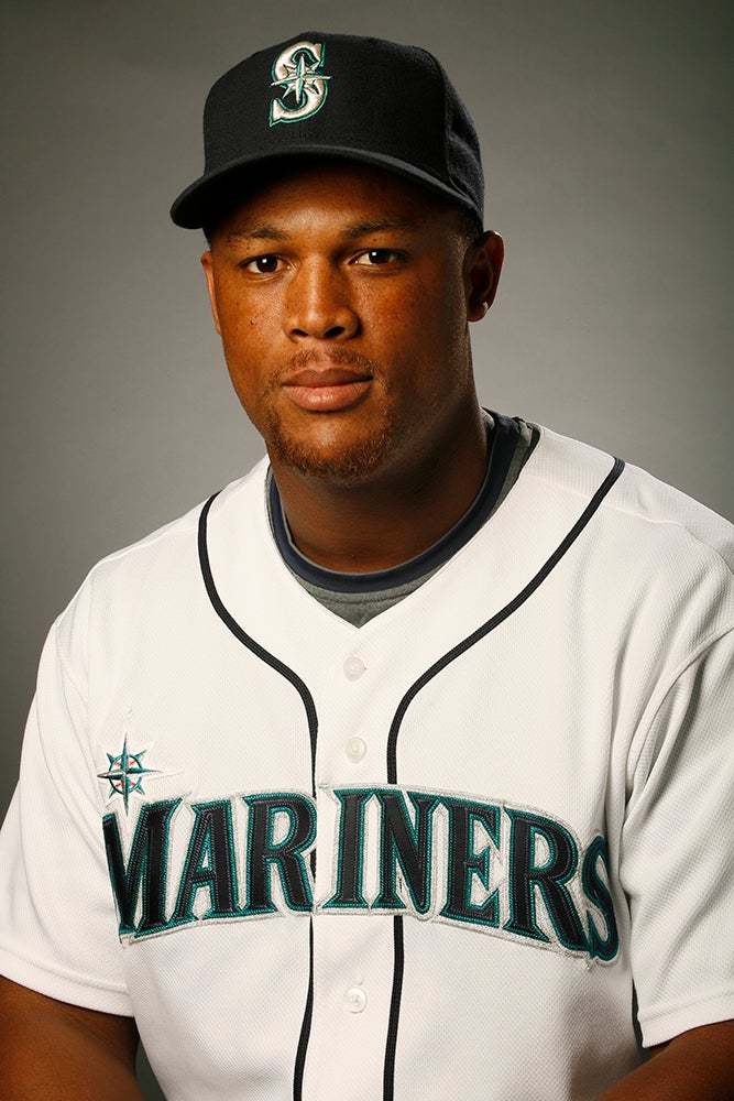 Head and shoulders portrait of Adrian Beltré in Mariners uniform