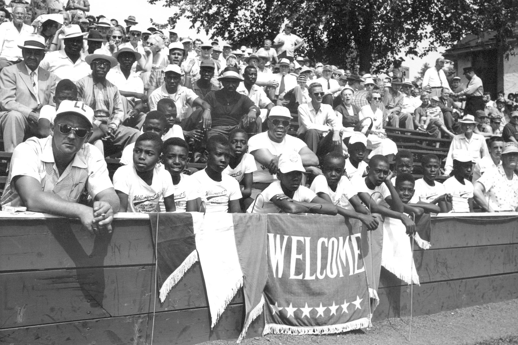 1955 Cannon Street YMCA All-Stars in grandstands at Little League World Series