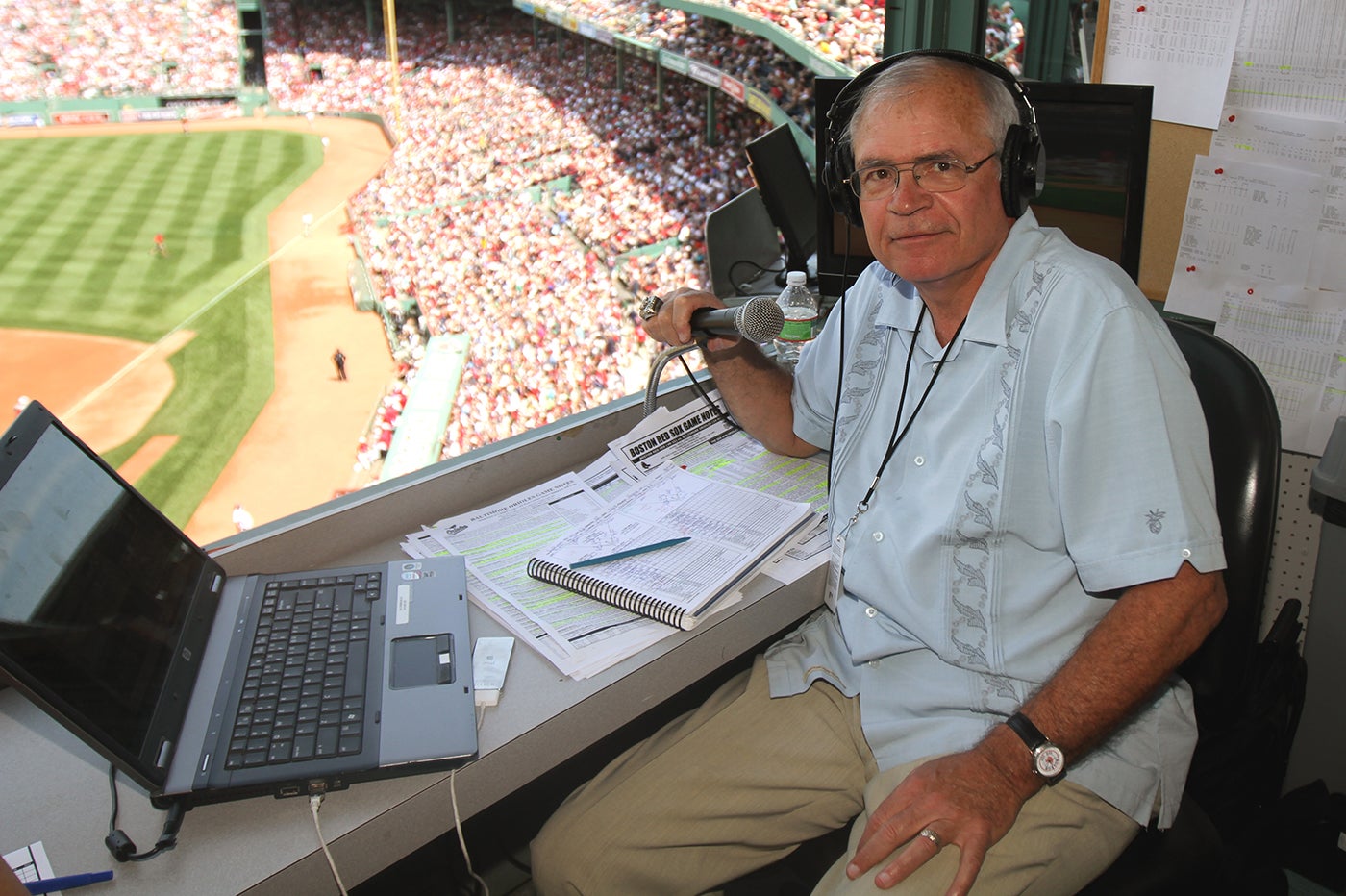 Joe Castiglione in Fenway Park broadcast booth