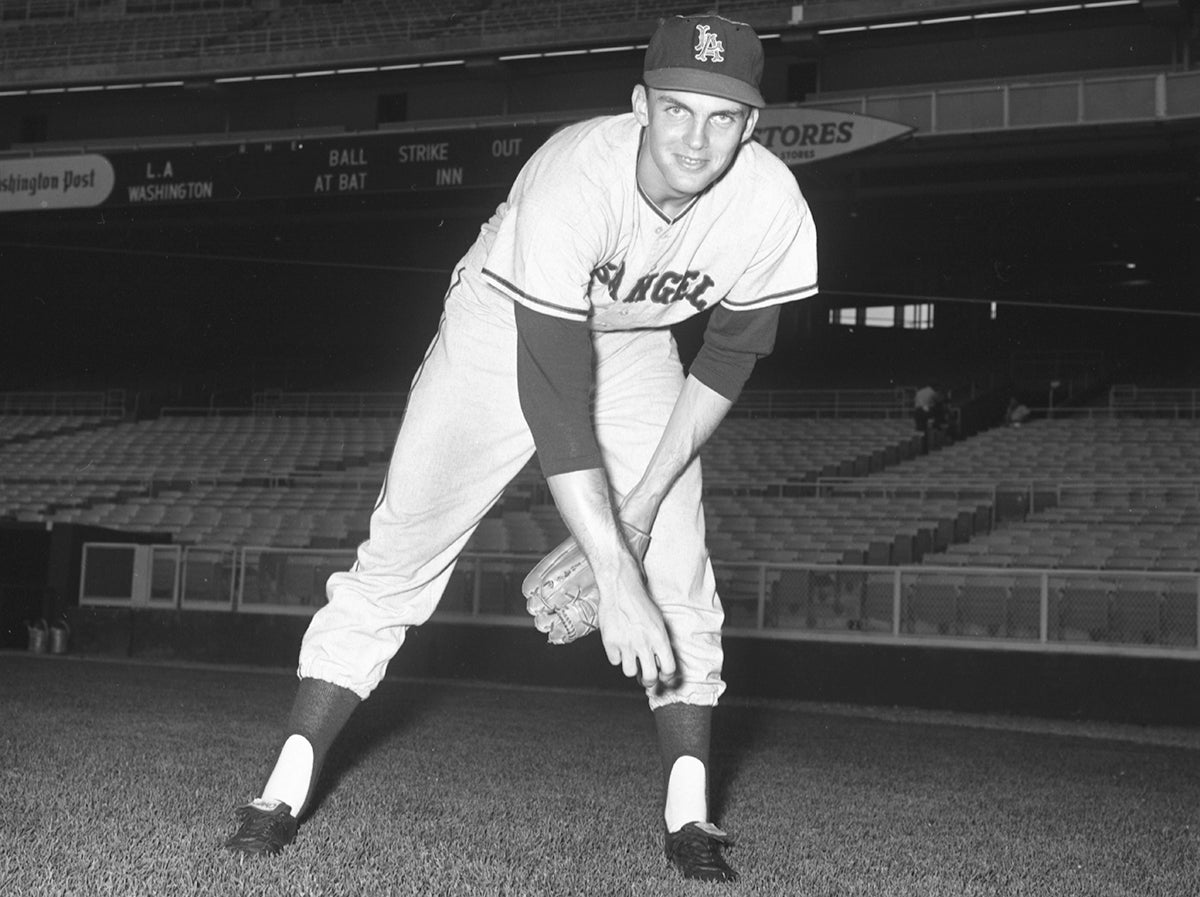 Posed portrait of Dean Chance in Los Angeles uniform