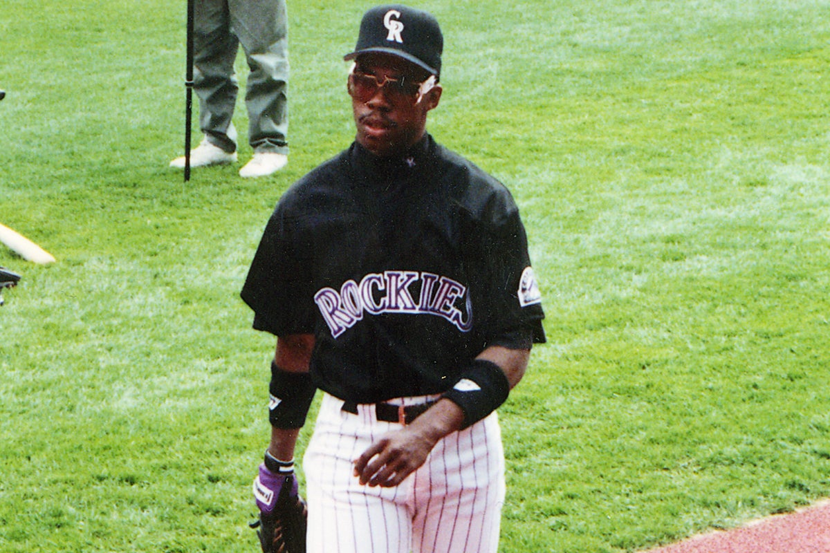 Alex Cole in Rockies uniform