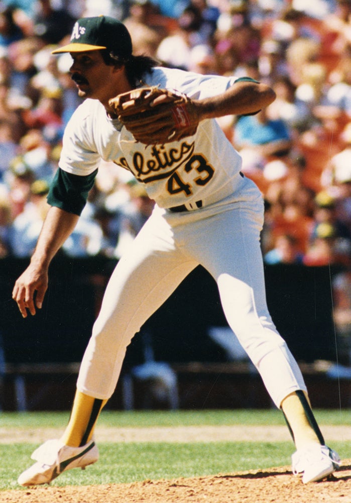 Dennis Eckersley pitches for Athletics