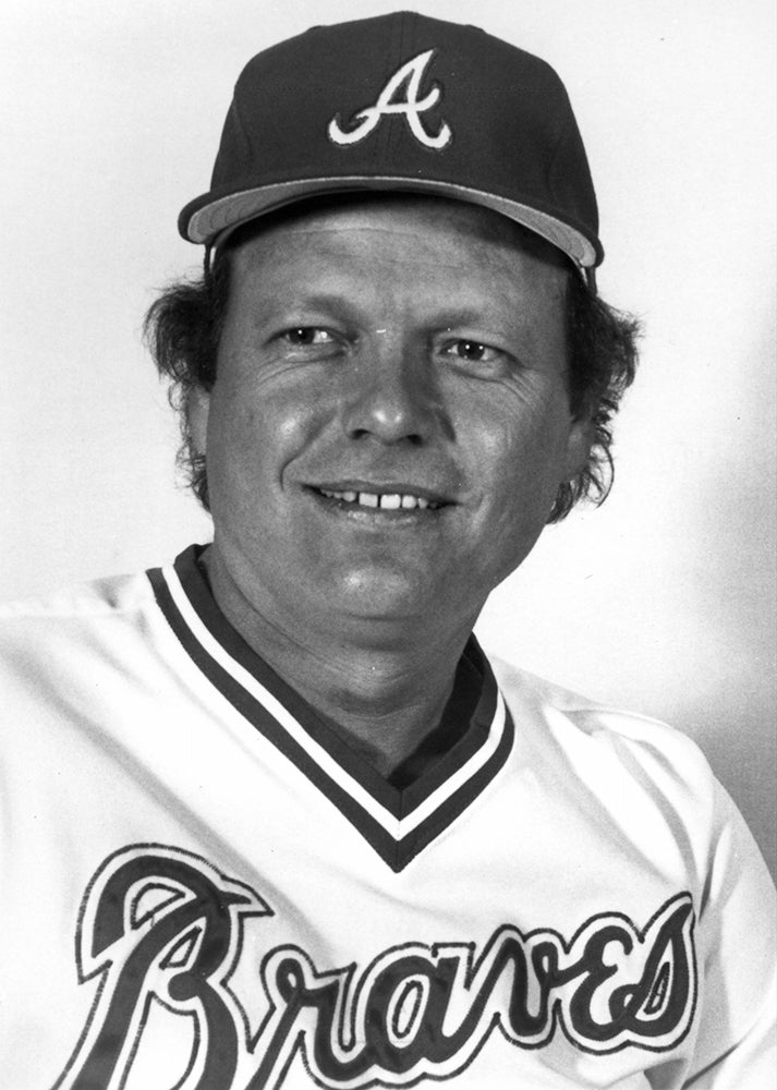 Head and shoulders portrait of Terry Forster in Braves uniform