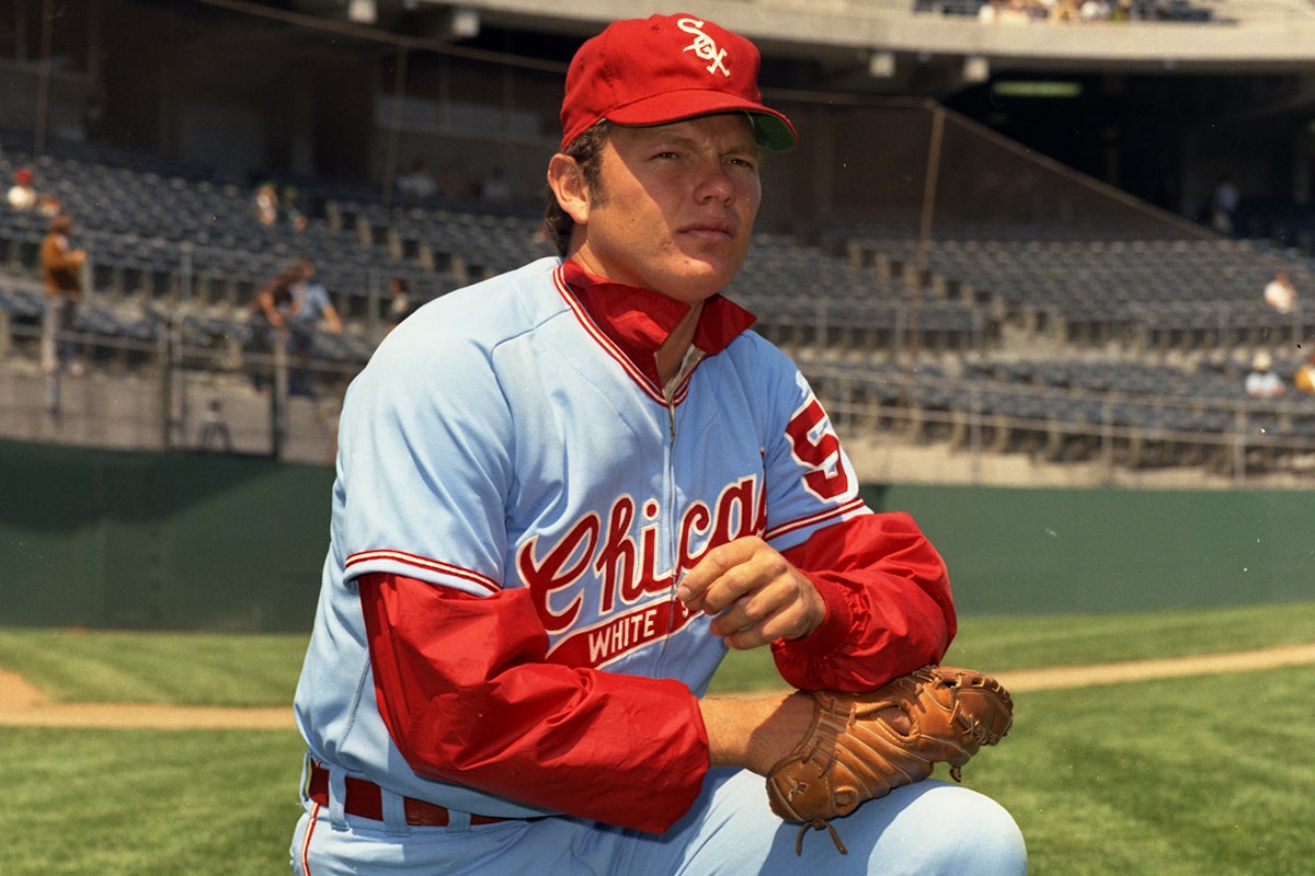 Posed portrait of Terry Forster in White Sox uniform