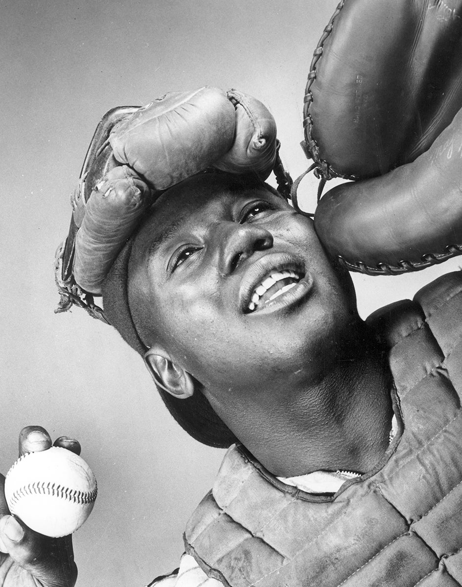 Portrait of Josh Gibson in catcher's gear