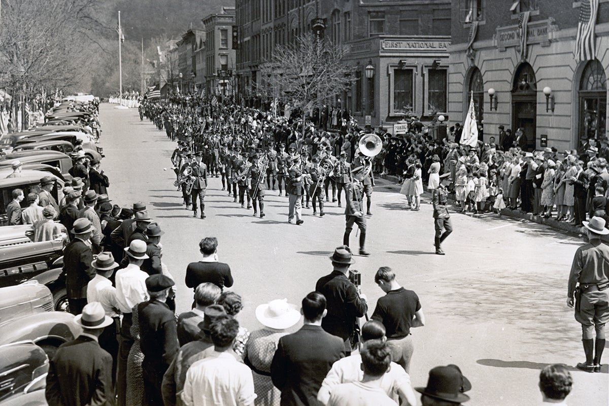 Manlius Academy parading down Cooperstown's Main Street