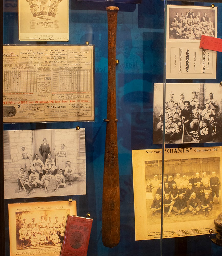 Pete Hill bat on display in The Souls of the Game