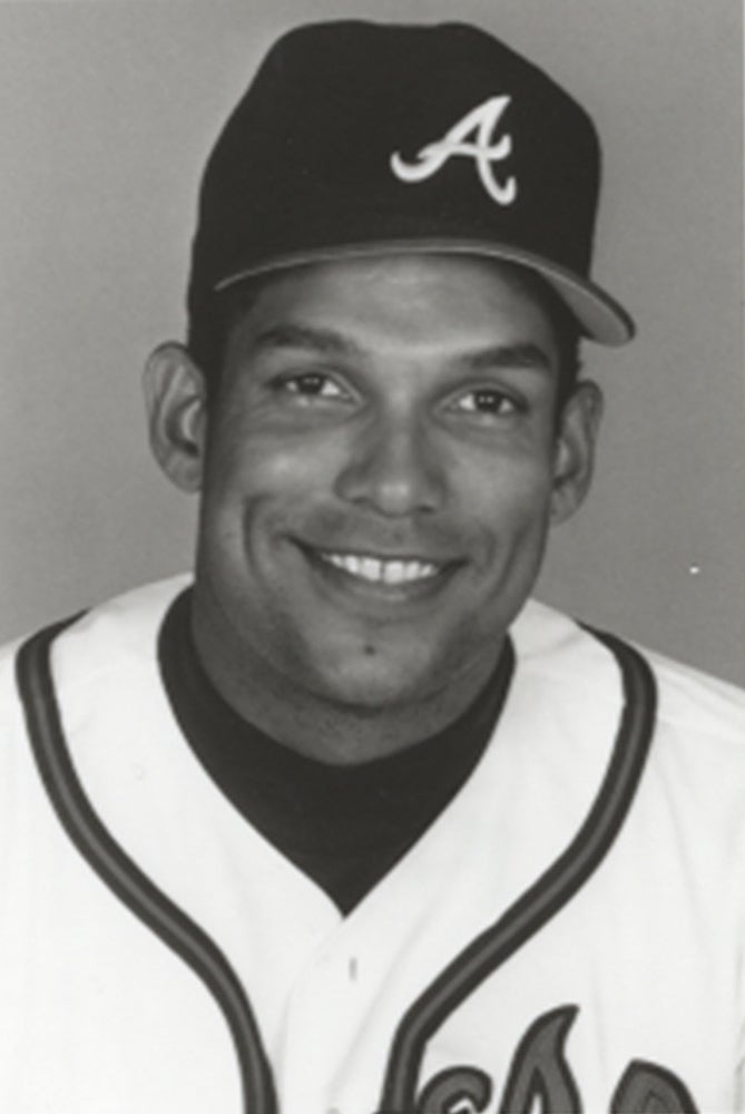 Black and white portrait of David Justice