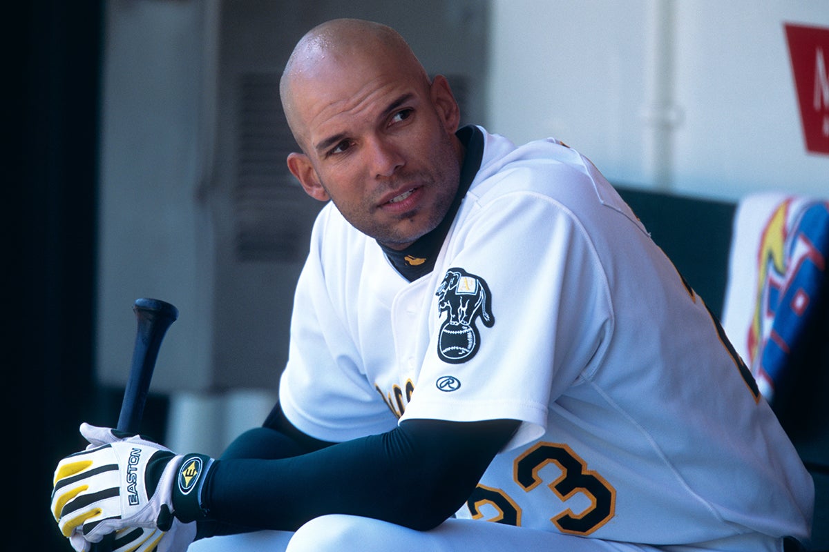 David Justice in Athletics dugout