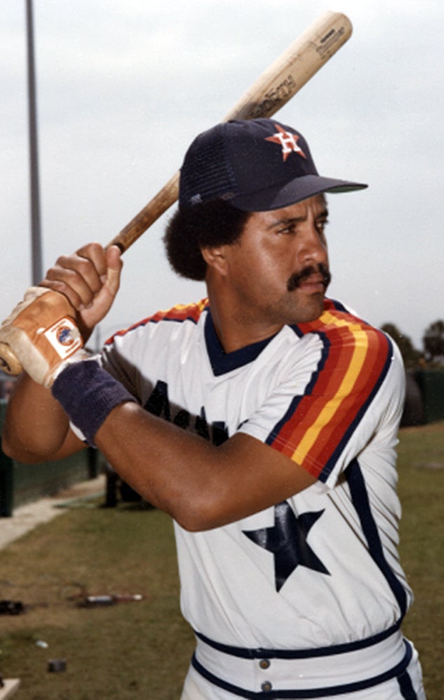 Batting portrait of Luis Pujols in Astros uniform