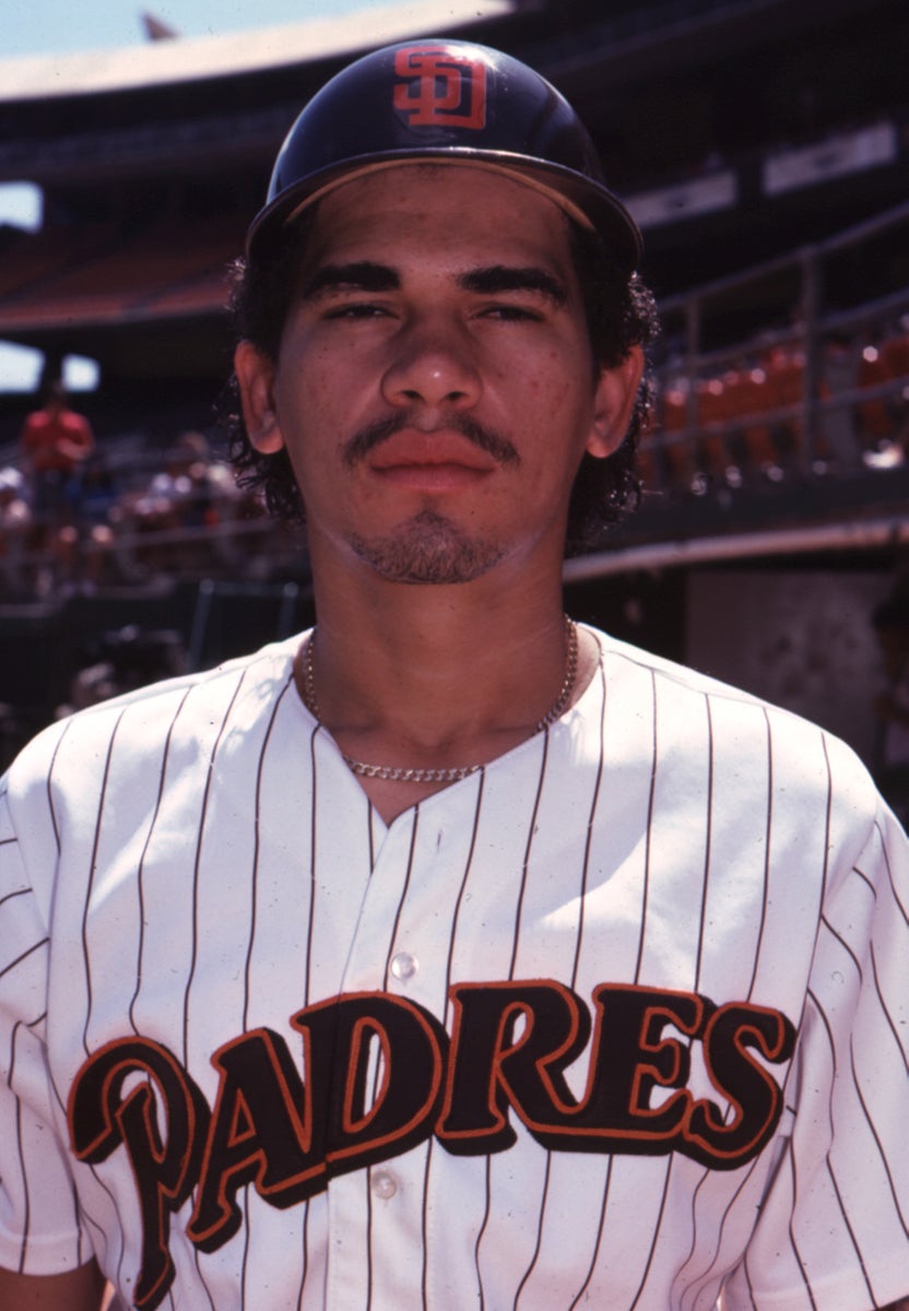 Benito Santiago in pinstripe Padres uniform