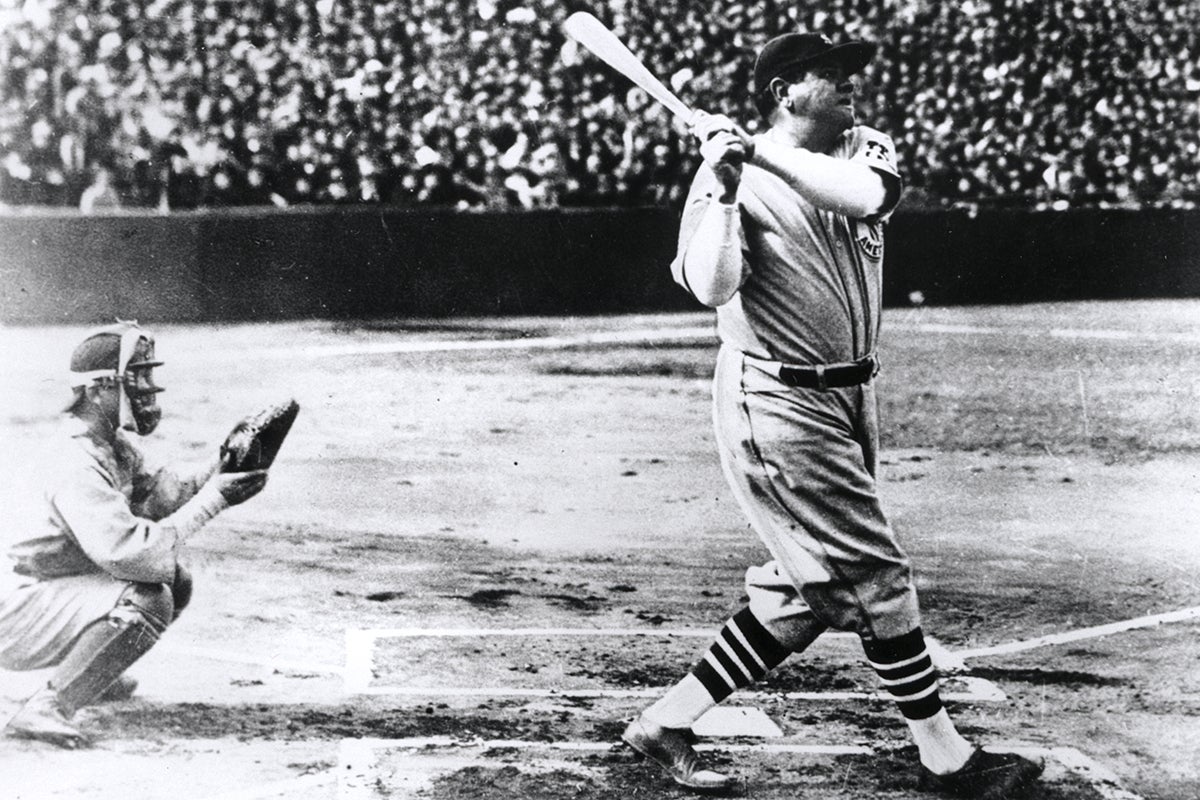 Babe Ruth batting.