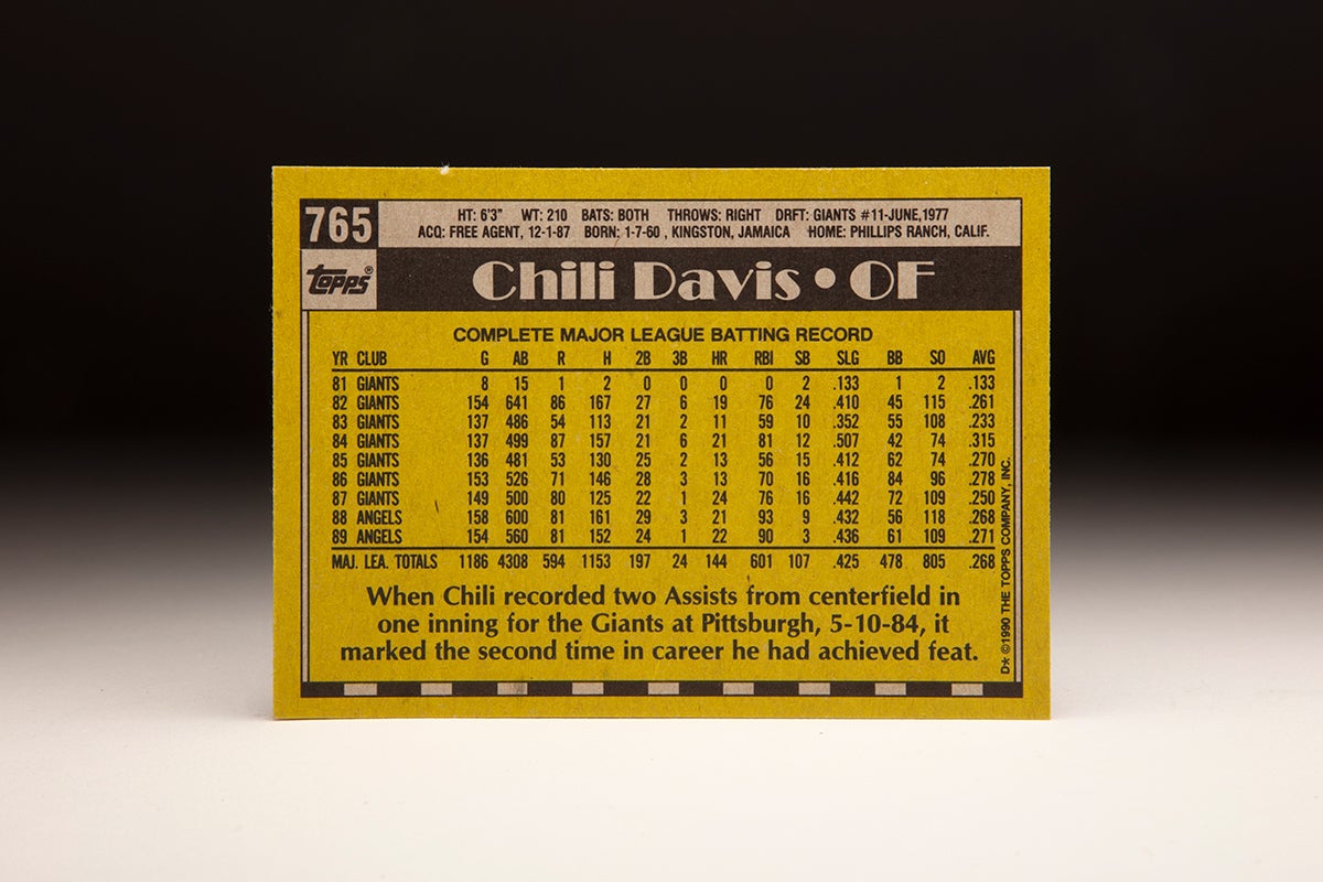 Back of 1990 Topps Chili Davis card