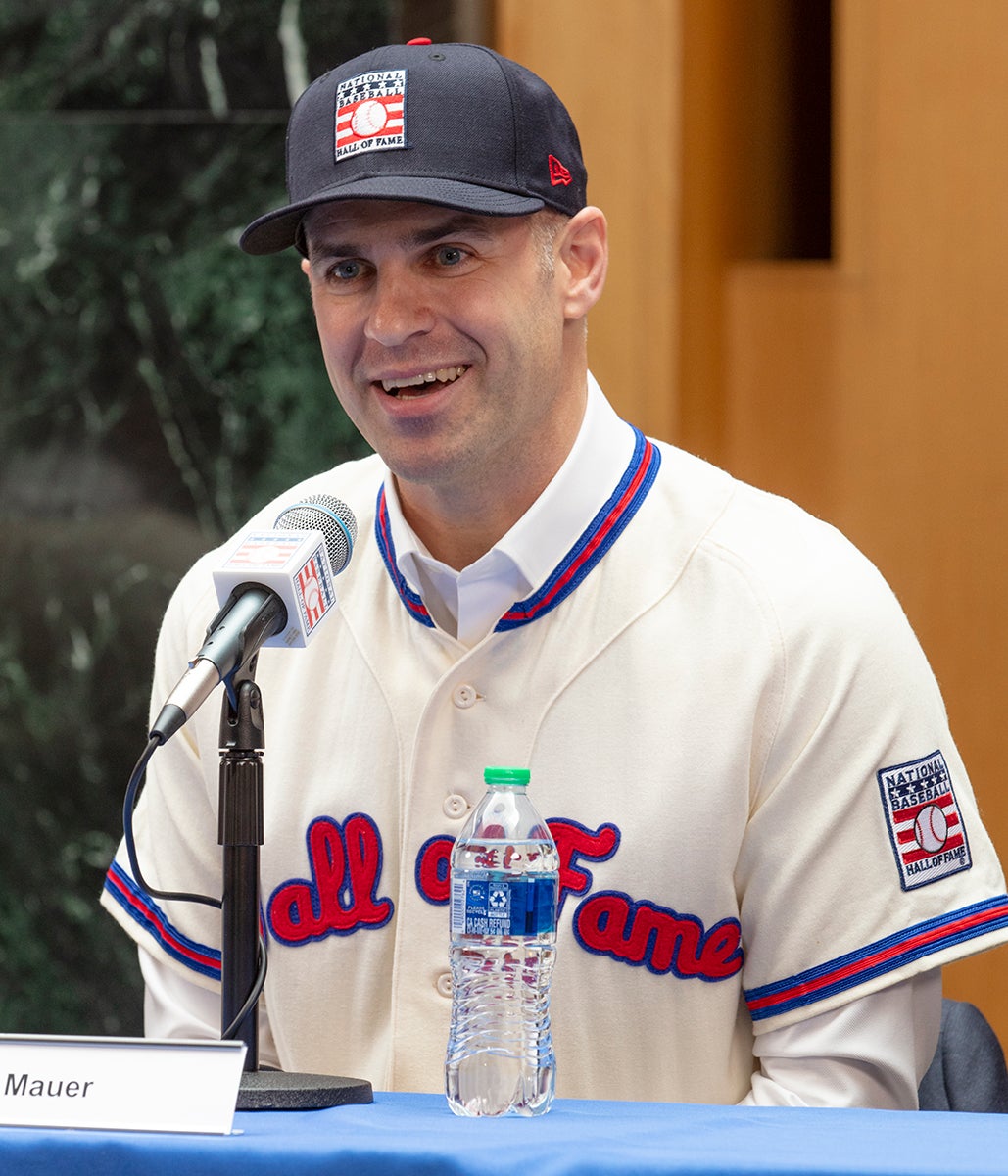 Joe Mauer speaks wearing Hall of Fame jersey in Plaque Gallery